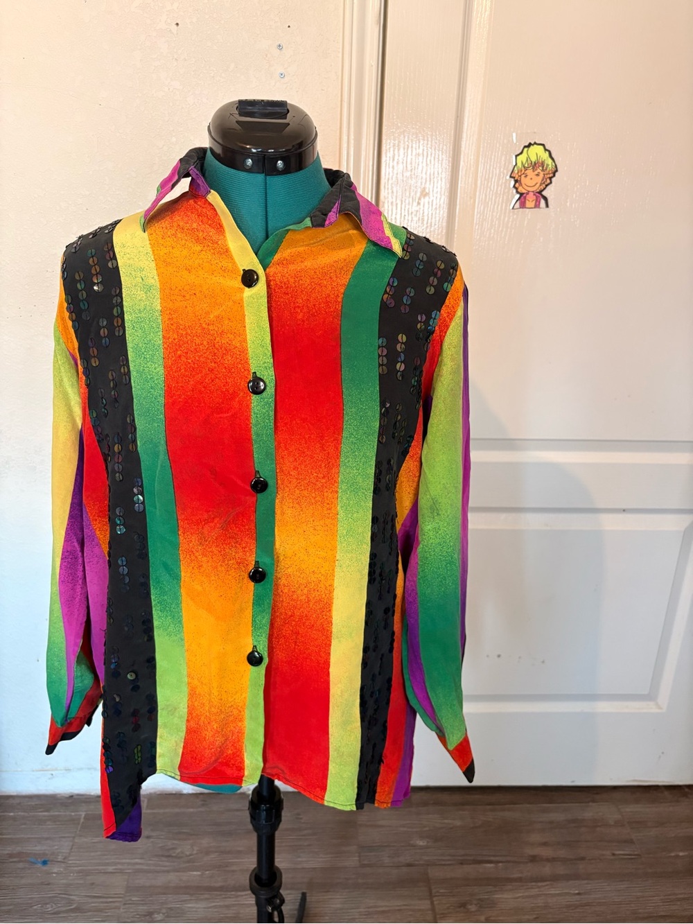 Diane Gilman Multicolor Rainbow Stripe Button-Down Shirt